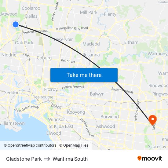 Gladstone Park to Wantirna South map