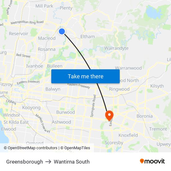 Greensborough to Wantirna South map