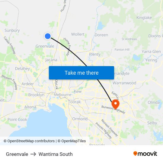 Greenvale to Wantirna South map