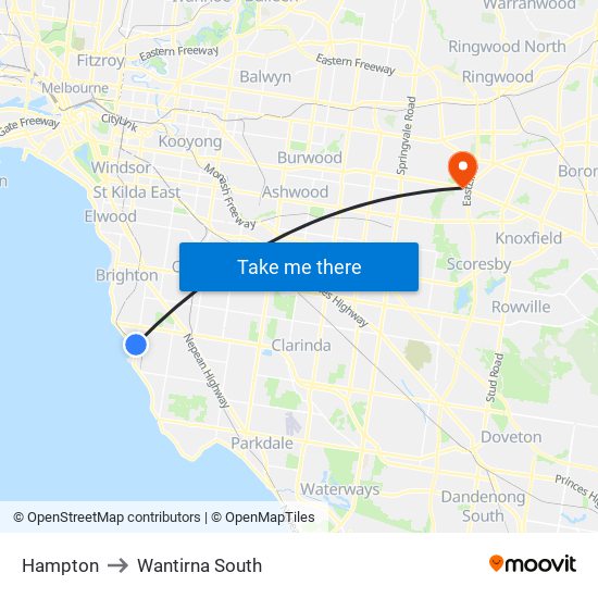 Hampton to Wantirna South map