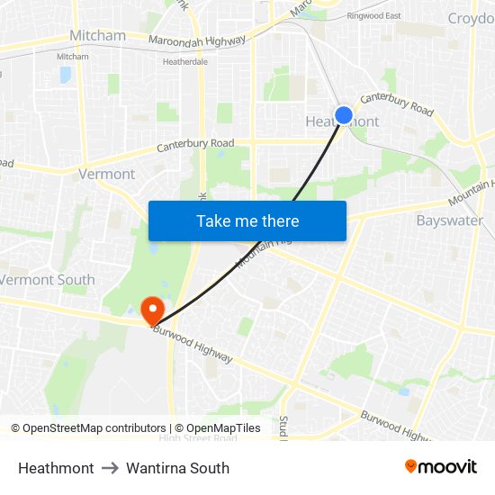 Heathmont to Wantirna South map