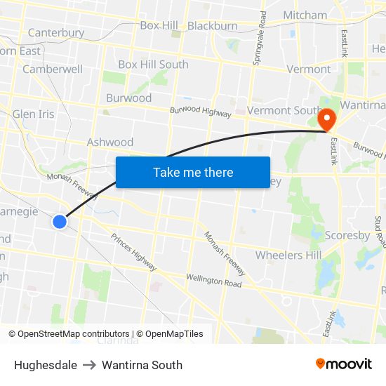 Hughesdale to Wantirna South map