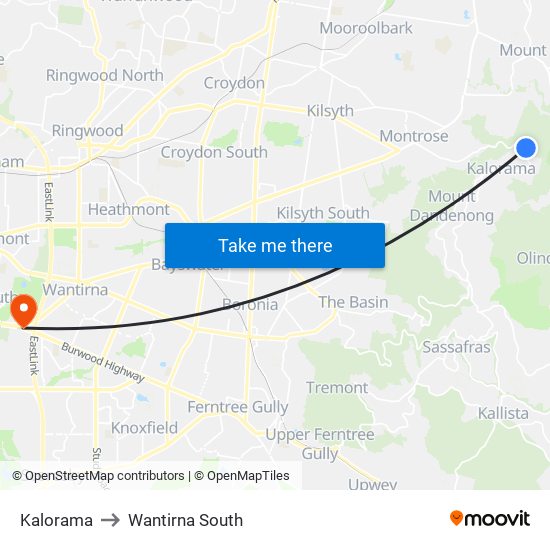 Kalorama to Wantirna South map