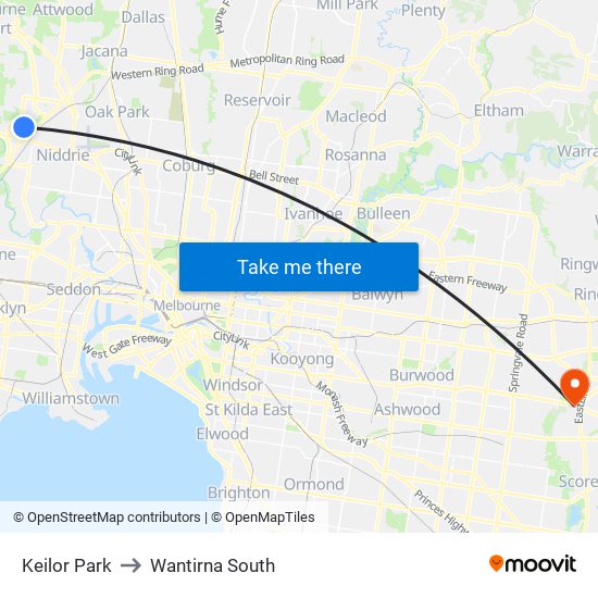 Keilor Park to Wantirna South map