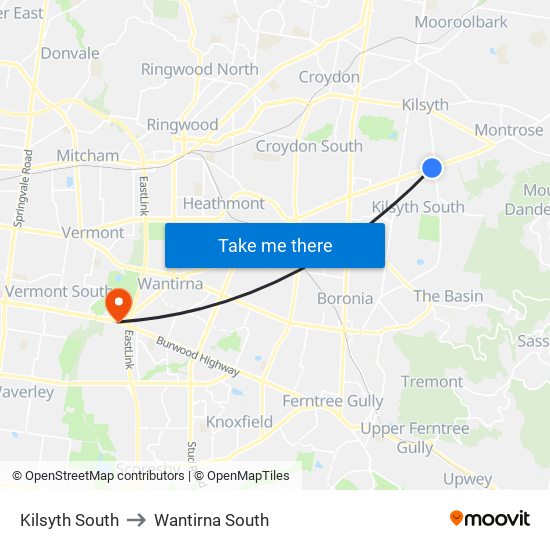 Kilsyth South to Wantirna South map