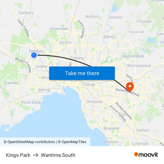 Kings Park to Wantirna South map