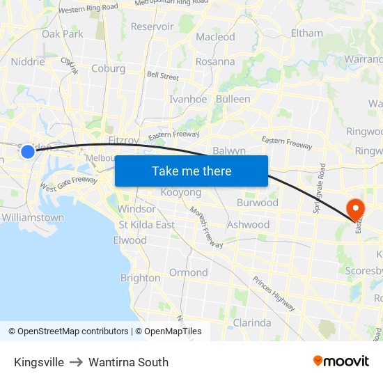 Kingsville to Wantirna South map