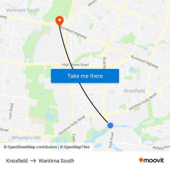 Knoxfield to Wantirna South map