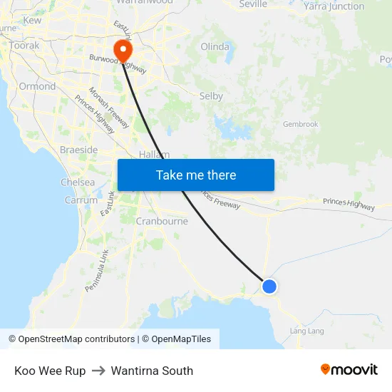 Koo Wee Rup to Wantirna South map
