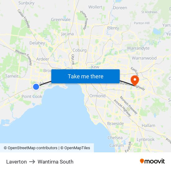 Laverton to Wantirna South map