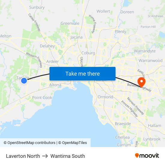 Laverton North to Wantirna South map