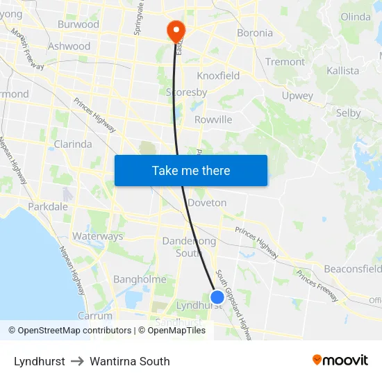 Lyndhurst to Wantirna South map