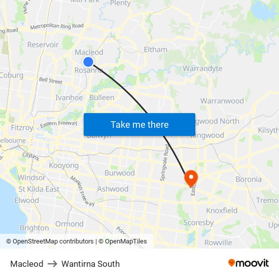 Macleod to Wantirna South map