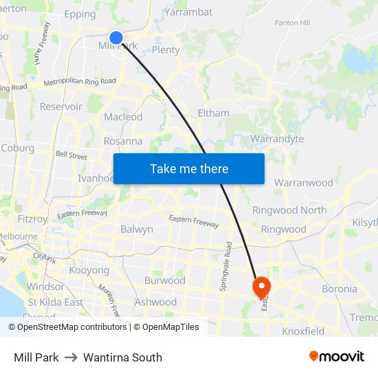 Mill Park to Wantirna South map