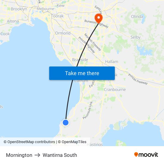 Mornington to Wantirna South map