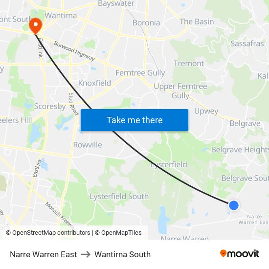 Narre Warren East to Wantirna South map