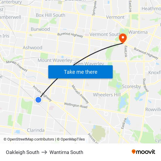 Oakleigh South to Wantirna South map