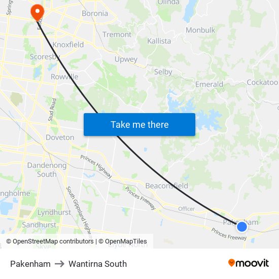 Pakenham to Wantirna South map