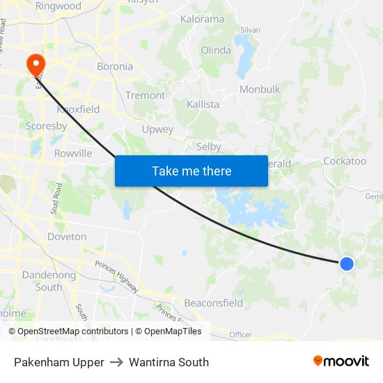 Pakenham Upper to Wantirna South map