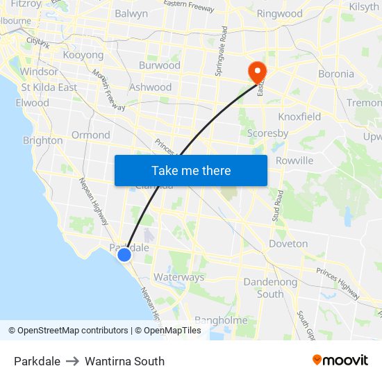 Parkdale to Wantirna South map