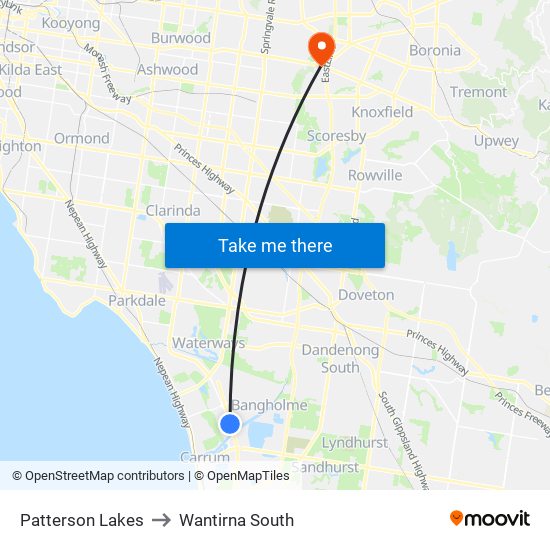 Patterson Lakes to Wantirna South map