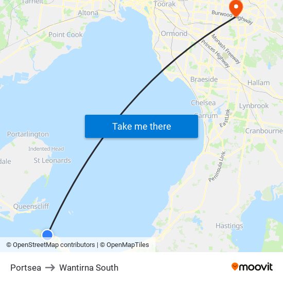 Portsea to Wantirna South map