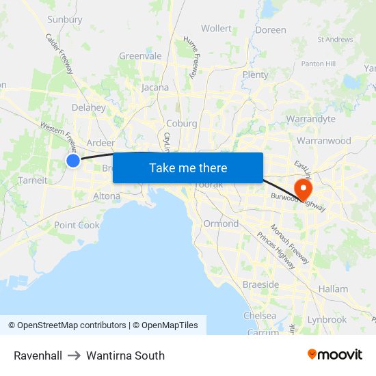 Ravenhall to Wantirna South map