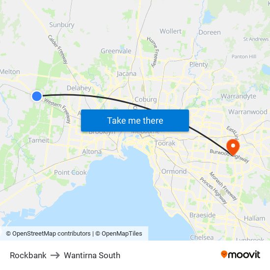 Rockbank to Wantirna South map