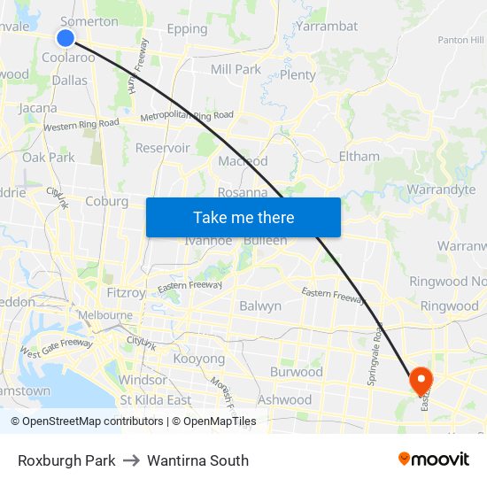 Roxburgh Park to Wantirna South map