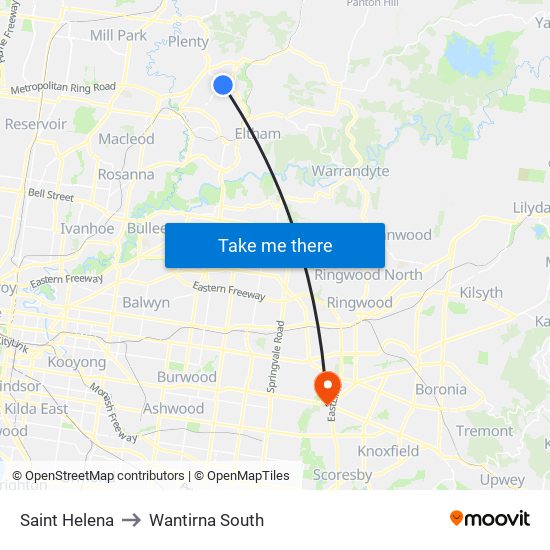 Saint Helena to Wantirna South map