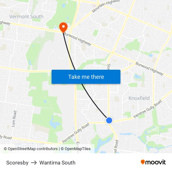 Scoresby to Wantirna South map