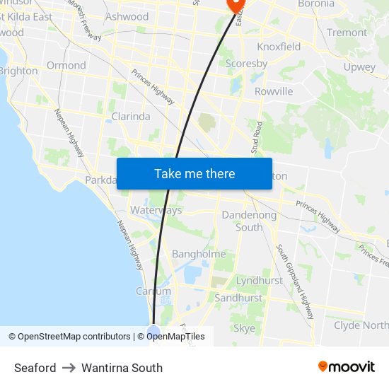 Seaford to Wantirna South map