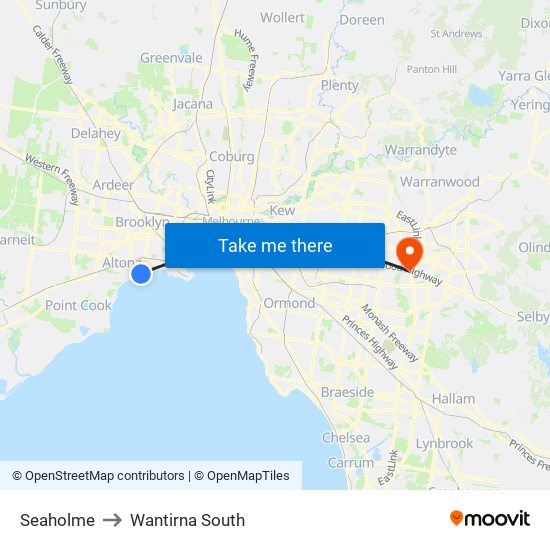 Seaholme to Wantirna South map