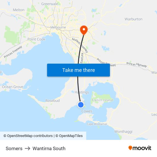 Somers to Wantirna South map
