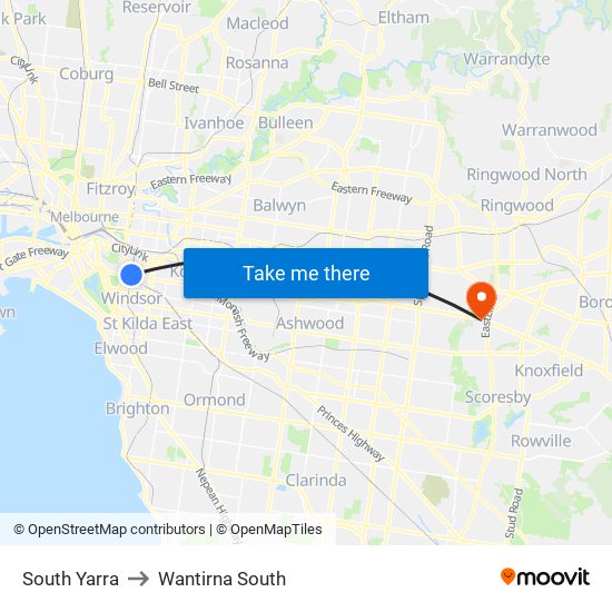 South Yarra to Wantirna South map