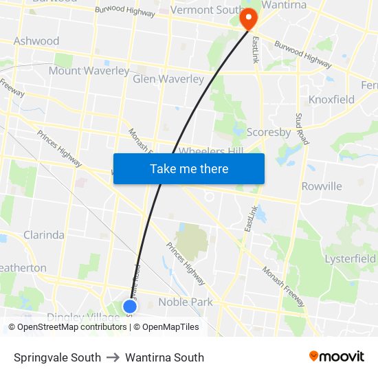 Springvale South to Wantirna South map