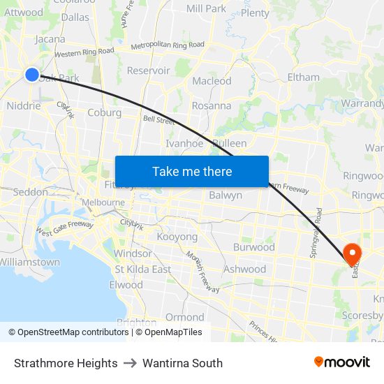 Strathmore Heights to Wantirna South map