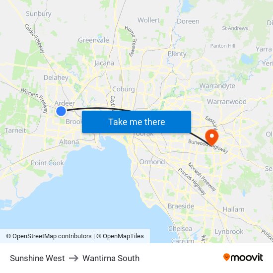 Sunshine West to Wantirna South map