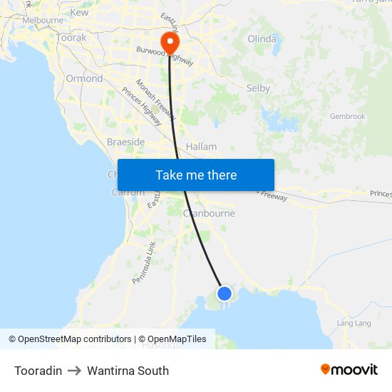 Tooradin to Wantirna South map