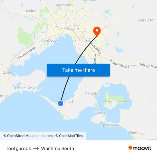 Tootgarook to Wantirna South map