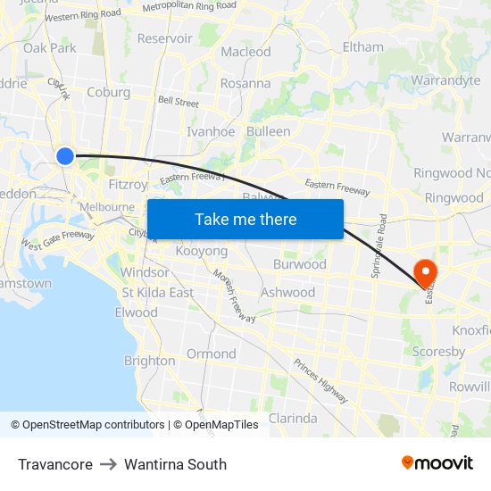 Travancore to Wantirna South map