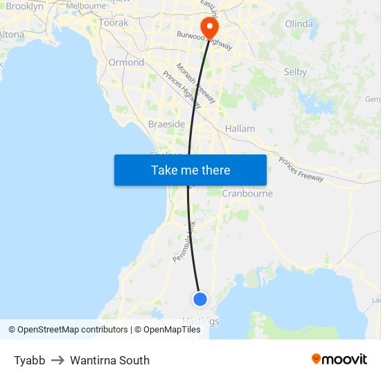 Tyabb to Wantirna South map