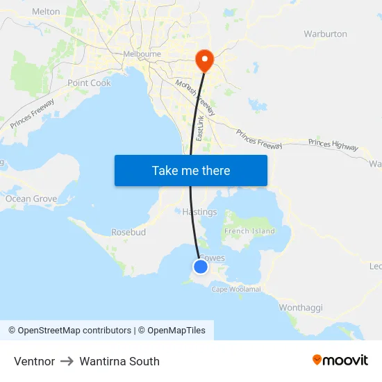Ventnor to Wantirna South map