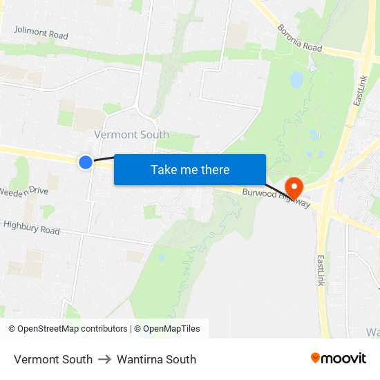 Vermont South to Wantirna South map