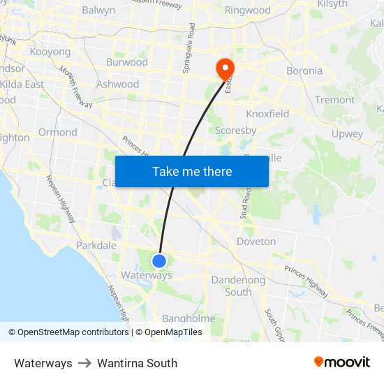 Waterways to Wantirna South map