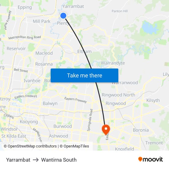 Yarrambat to Wantirna South map