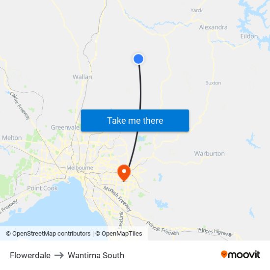 Flowerdale to Wantirna South map