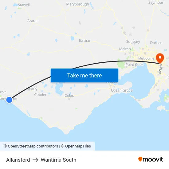 Allansford to Wantirna South map