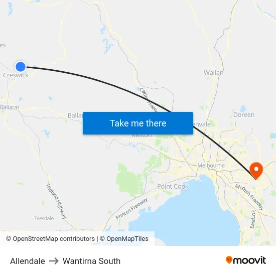 Allendale to Wantirna South map