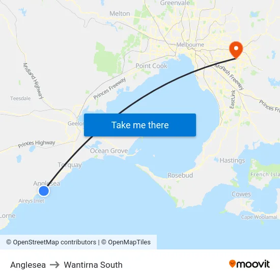 Anglesea to Wantirna South map